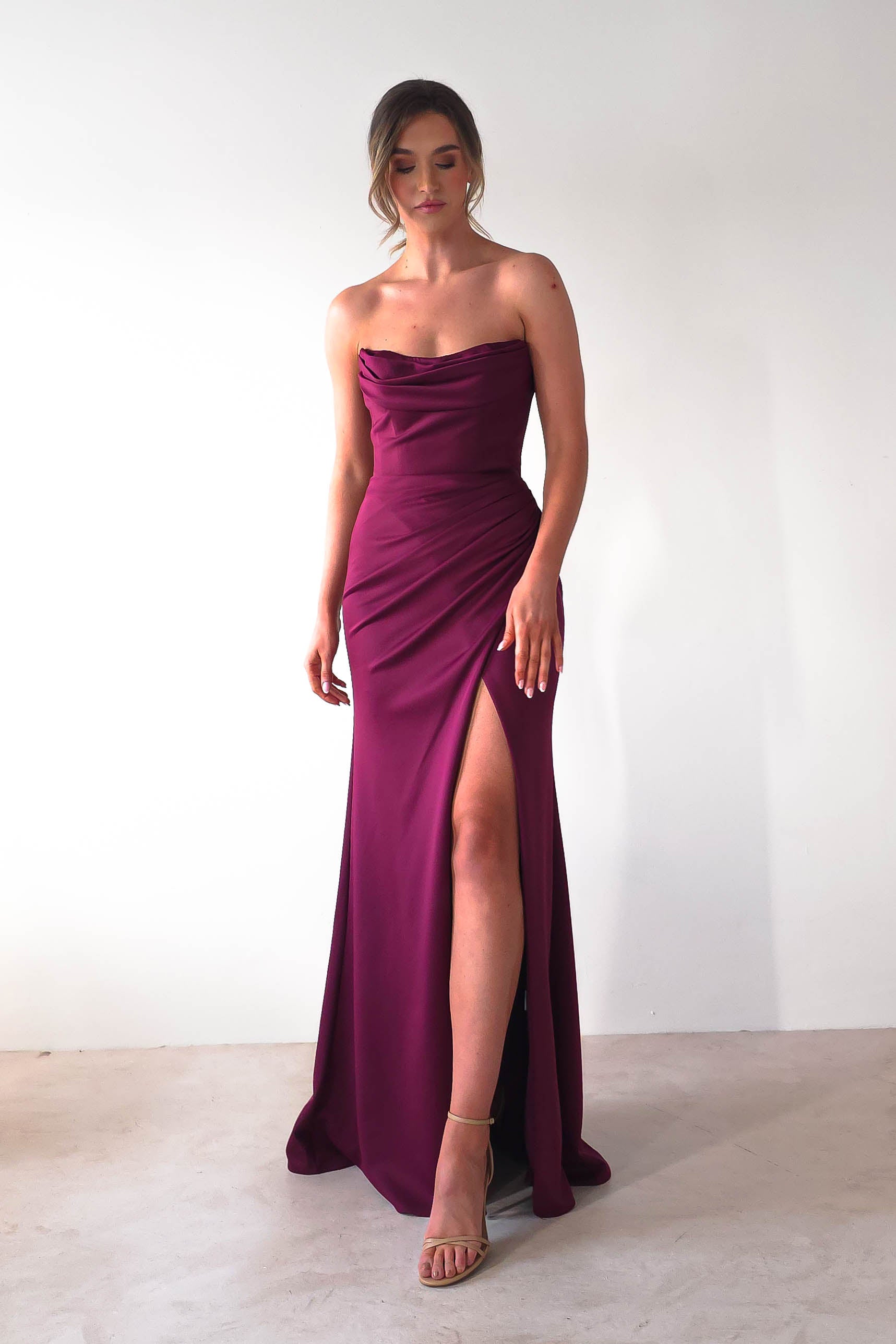 Grasie Bodycon Strapless Gown | Wine | Debs & Prom | Formal Gown | Oh Hello Clothing