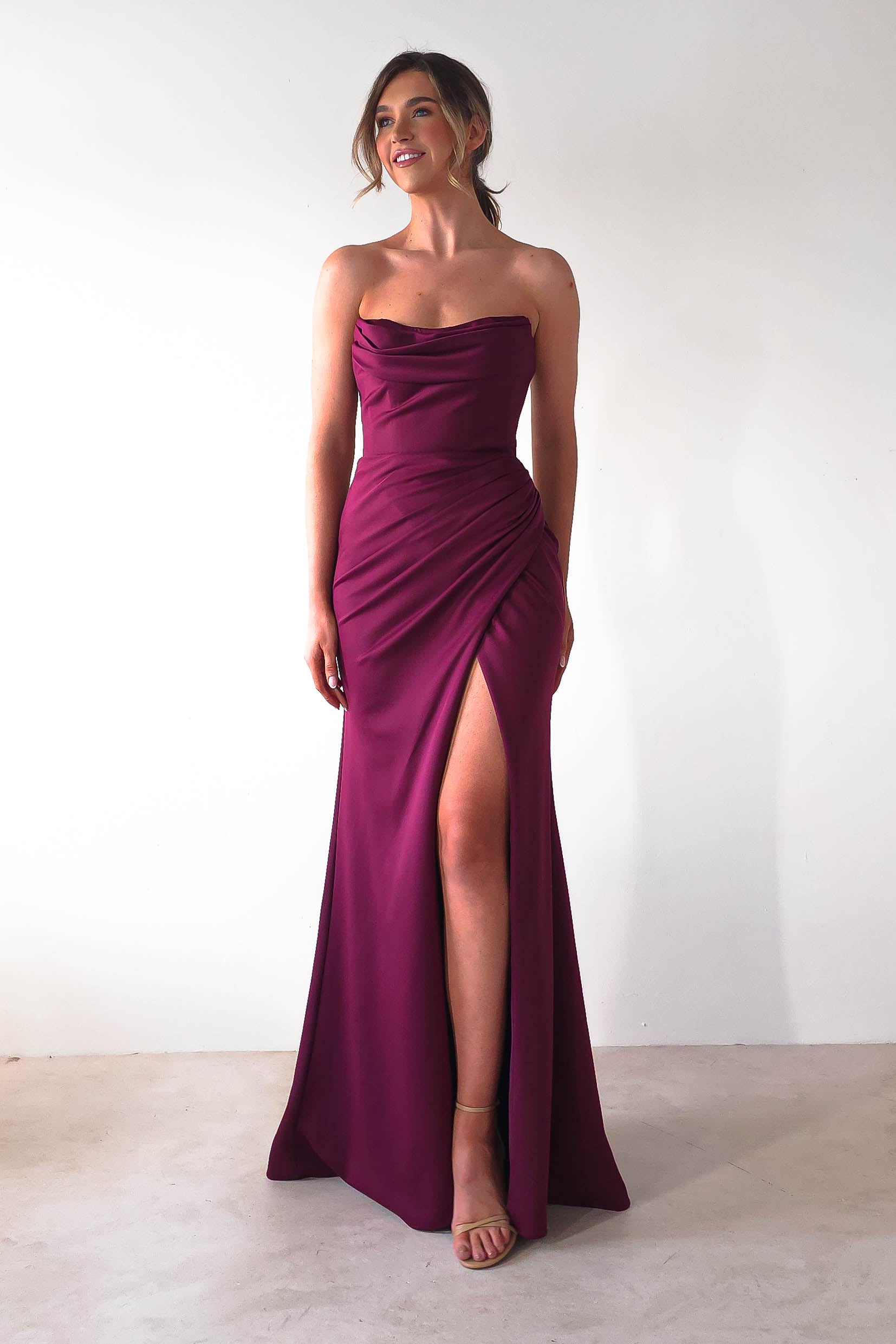 Grasie Bodycon Strapless Gown | Wine | Debs & Prom | Formal Gown | Oh Hello Clothing