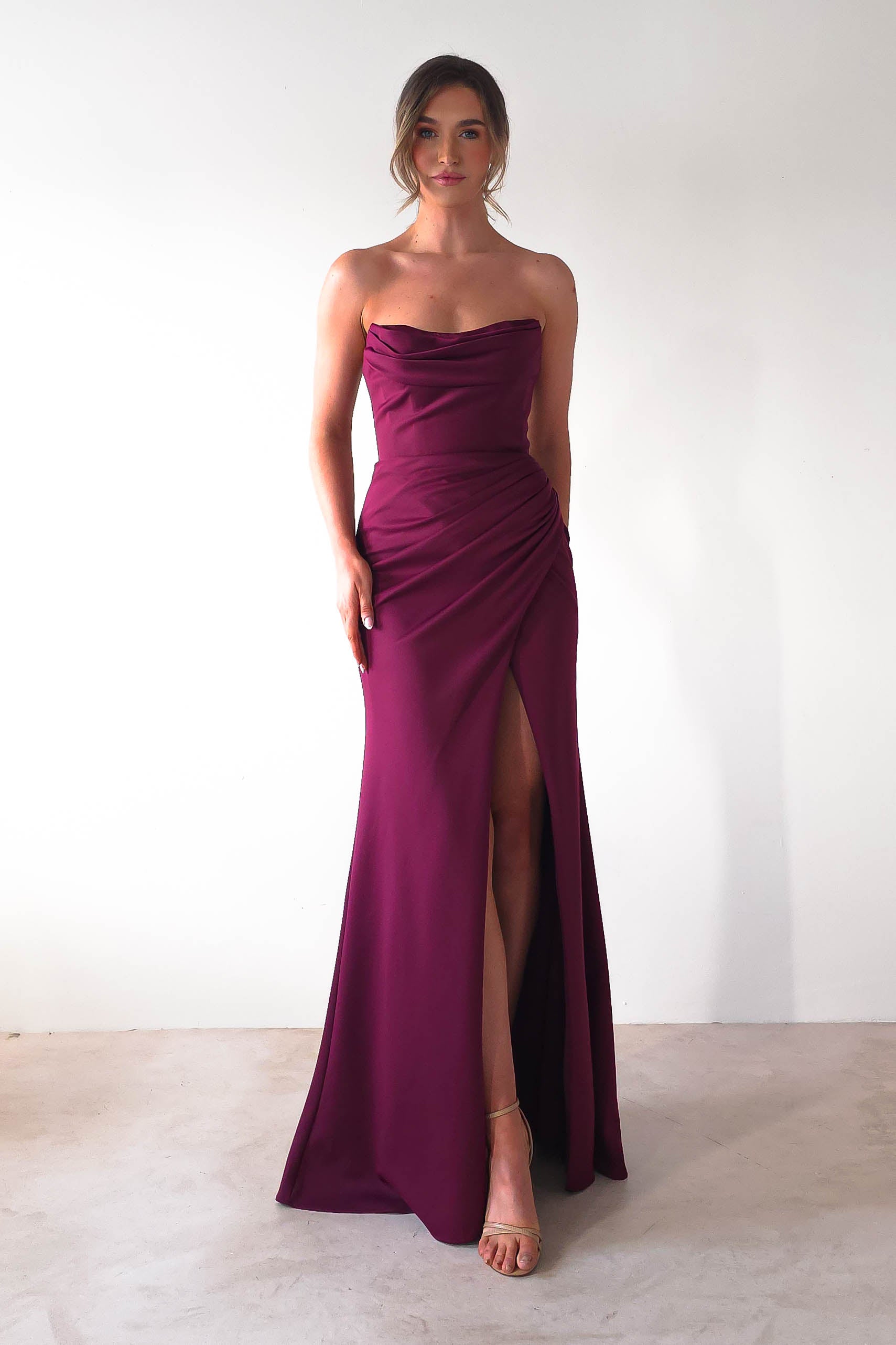 Grasie Bodycon Strapless Gown | Wine | Debs & Prom | Formal Gown | Oh Hello Clothing