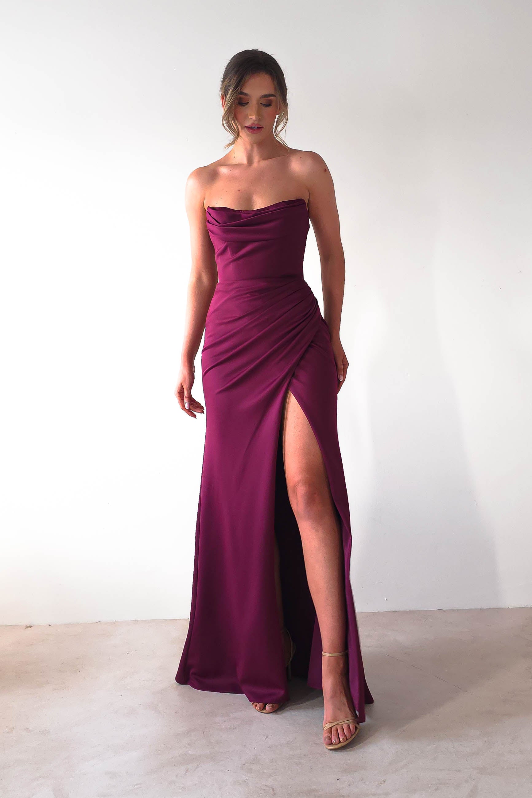 Grasie Bodycon Strapless Gown | Wine | Debs & Prom | Formal Gown | Oh Hello Clothing