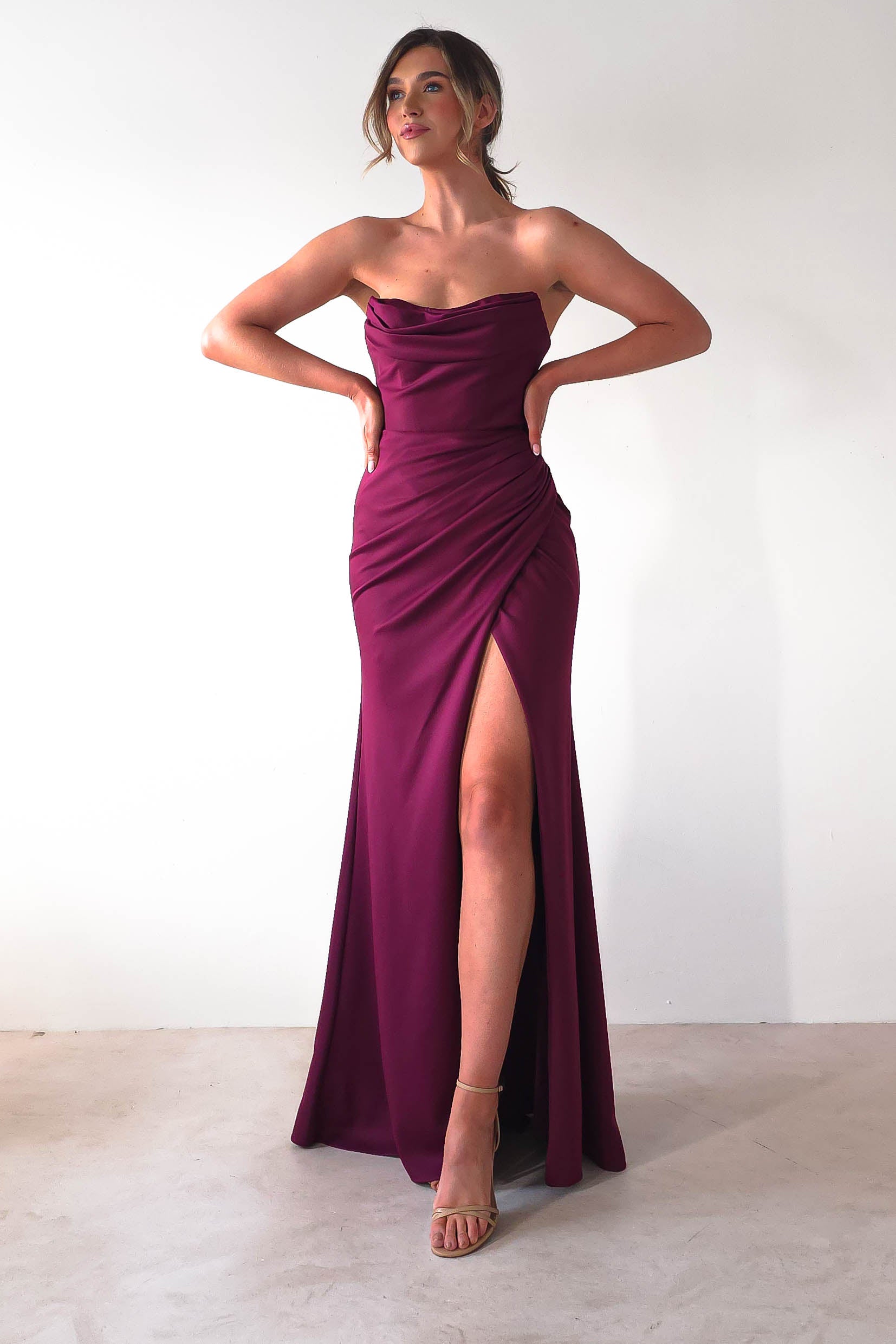 Grasie Bodycon Strapless Gown | Wine | Debs & Prom | Formal Gown | Oh Hello Clothing
