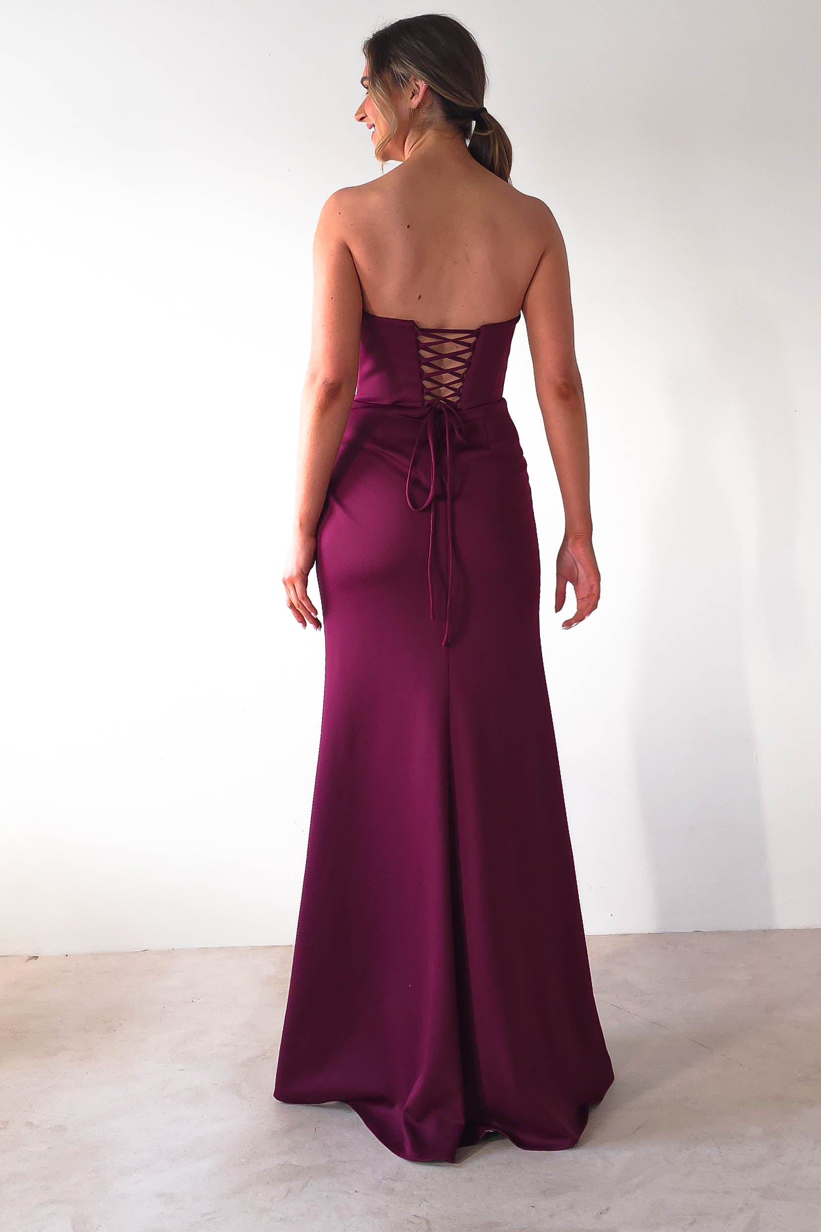 Grasie Bodycon Strapless Gown | Wine | Debs & Prom | Formal Gown | Oh Hello Clothing