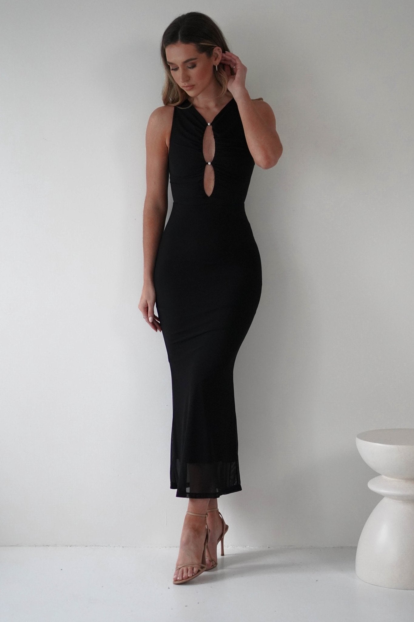 Hallie Mesh Bodycon Maxi Dress Black | Wedding Guest Dress | Bodycon | Maxi | Oh Hello Clothing