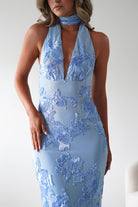 Halsey Tie Back Maxi Dress Blue Textured | Wedding Guest Dress | Maxi | Oh Hello Clothing