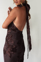 Halsey Tie Back Maxi Dress Brown Textured | Wedding Guest Dress | Maxi | Oh Hello Clothing