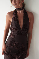 Halsey Tie Back Maxi Dress Brown Textured | Wedding Guest Dress | Maxi | Oh Hello Clothing
