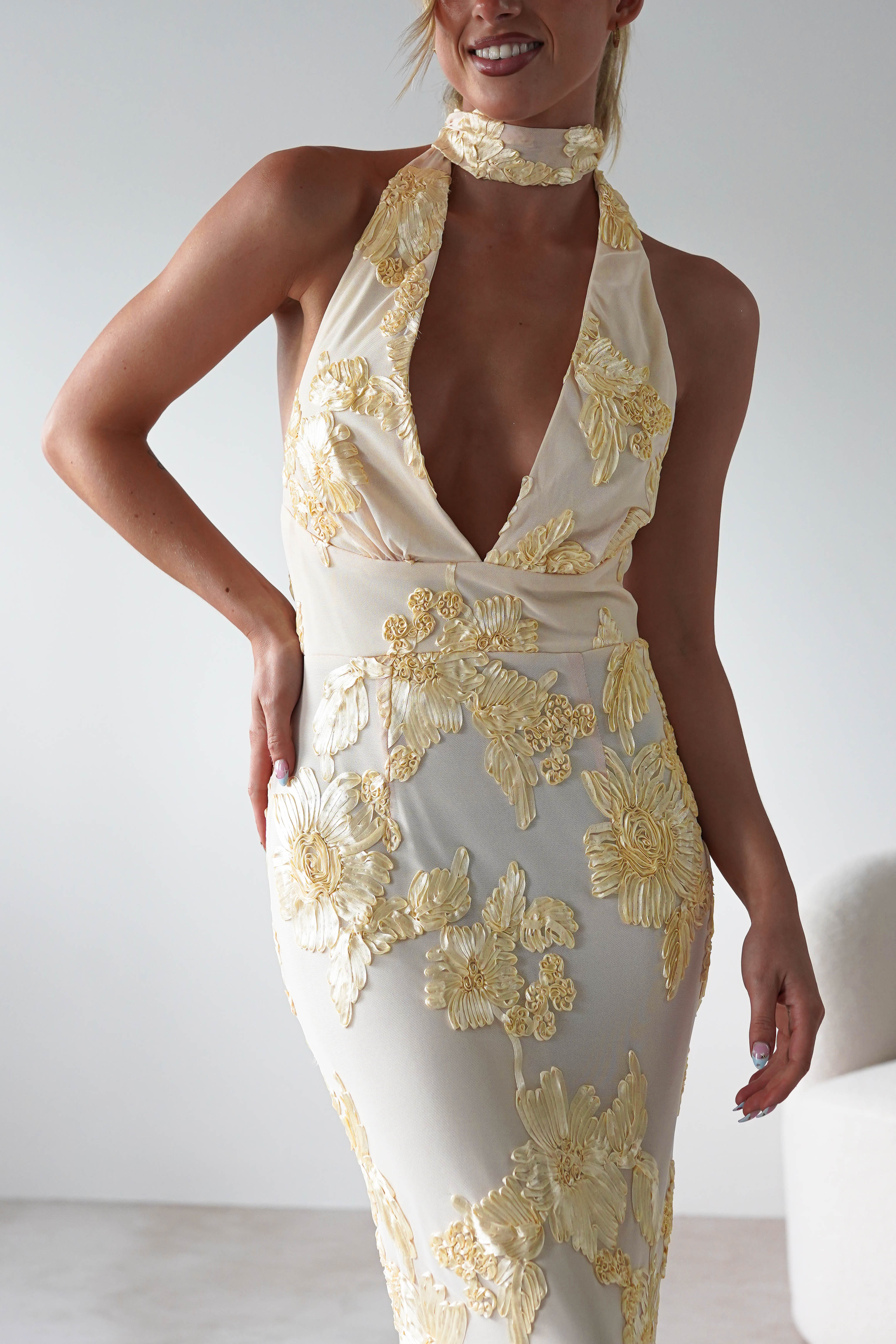 Halsey Tie Back Maxi Dress Light Yellow | Wedding Guest Dress | Maxi | Oh Hello Clothing