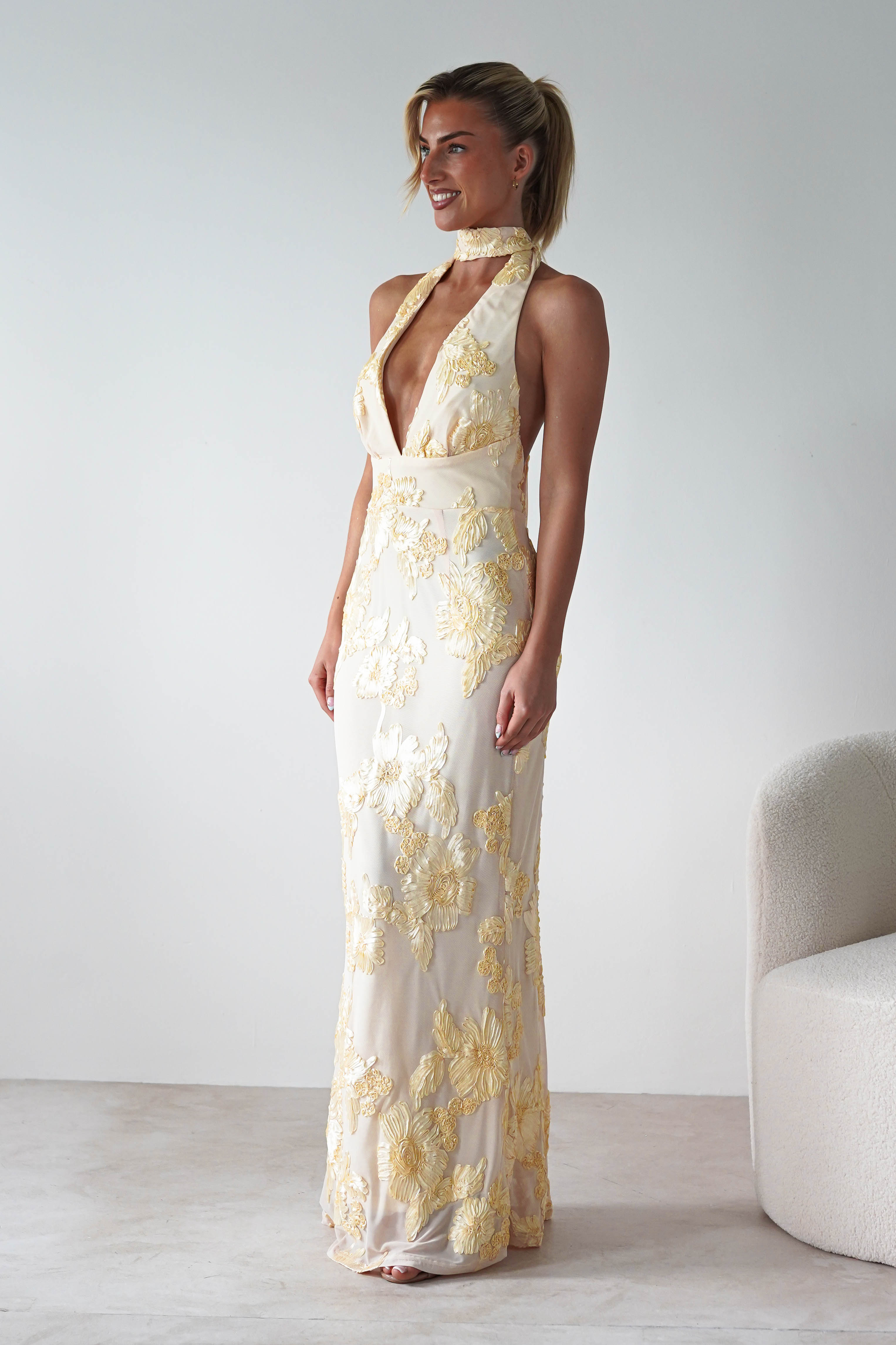 Halsey Tie Back Maxi Dress Light Yellow | Wedding Guest Dress | Maxi | Oh Hello Clothing