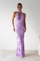 Halsey Tie Back Maxi Dress Lilac Textured | Wedding Guest Dress | Maxi | Oh Hello Clothing