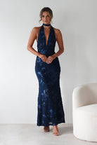 Halsey Tie Back Maxi Dress Navy Textured | Wedding Guest Dress | Maxi | Oh Hello Clothing
