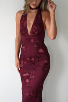 Halsey Tie Back Maxi Dress Wine Textured | Wedding Guest Dress | Maxi | Oh Hello Clothing