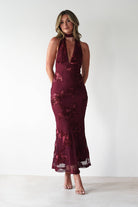 Halsey Tie Back Maxi Dress Wine Textured | Wedding Guest Dress | Maxi | Oh Hello Clothing