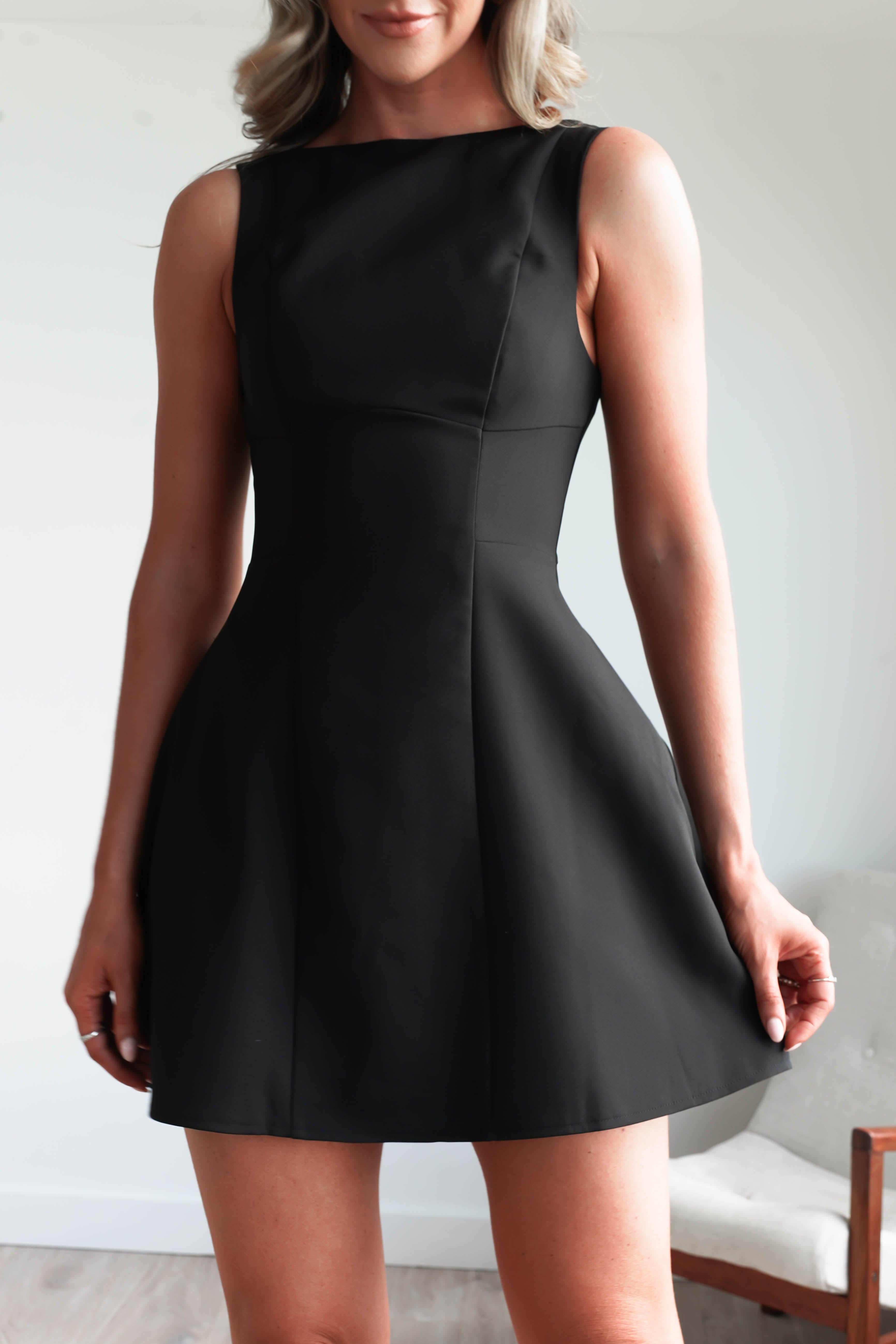 Hannah Structured Mini Dress Black | Wedding Guest Dress | Oh Hello Clothing