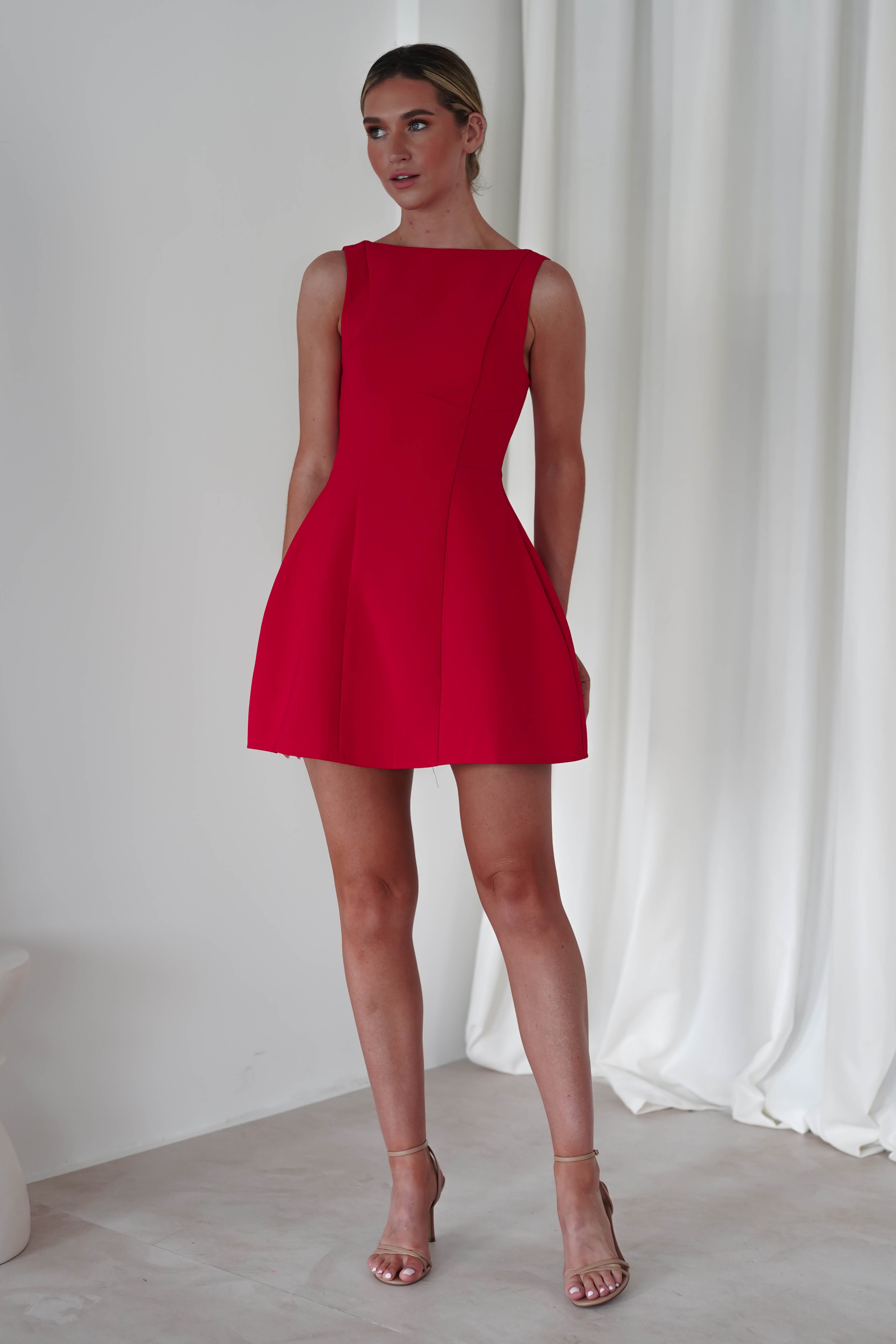 Hannah Structured Mini Dress Red | Wedding Guest Dress | Oh Hello Clothing