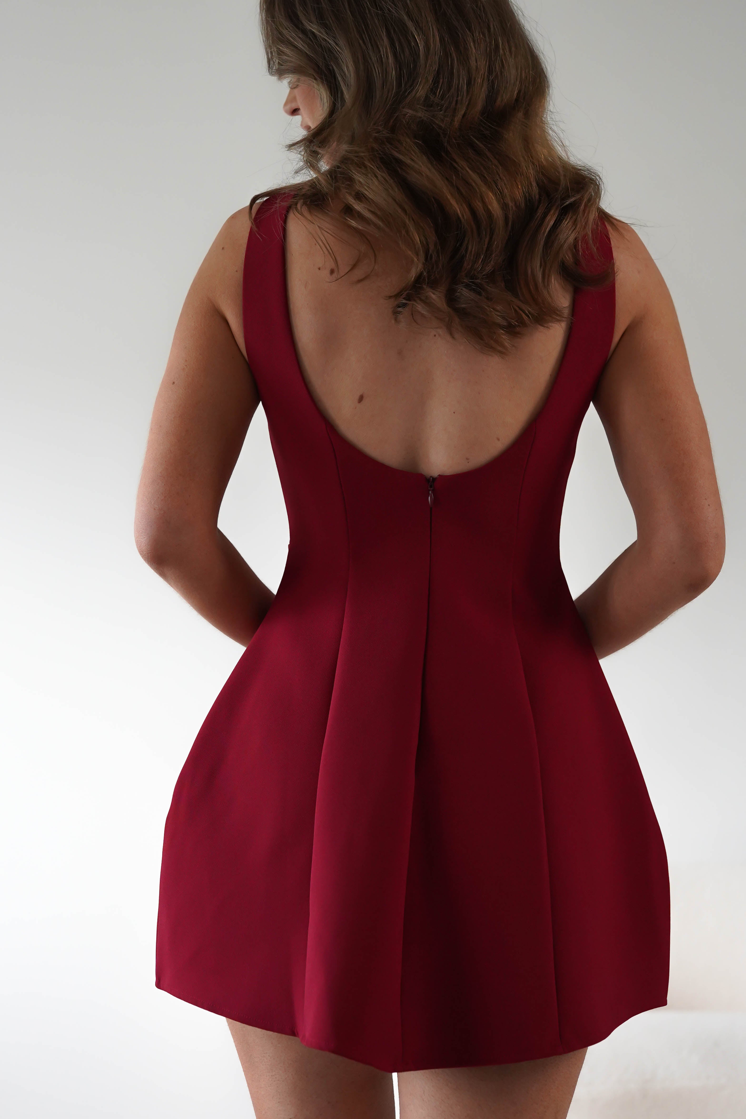 Hannah Structured Mini Dress Wine | Wedding Guest Dress | Oh Hello Clothing
