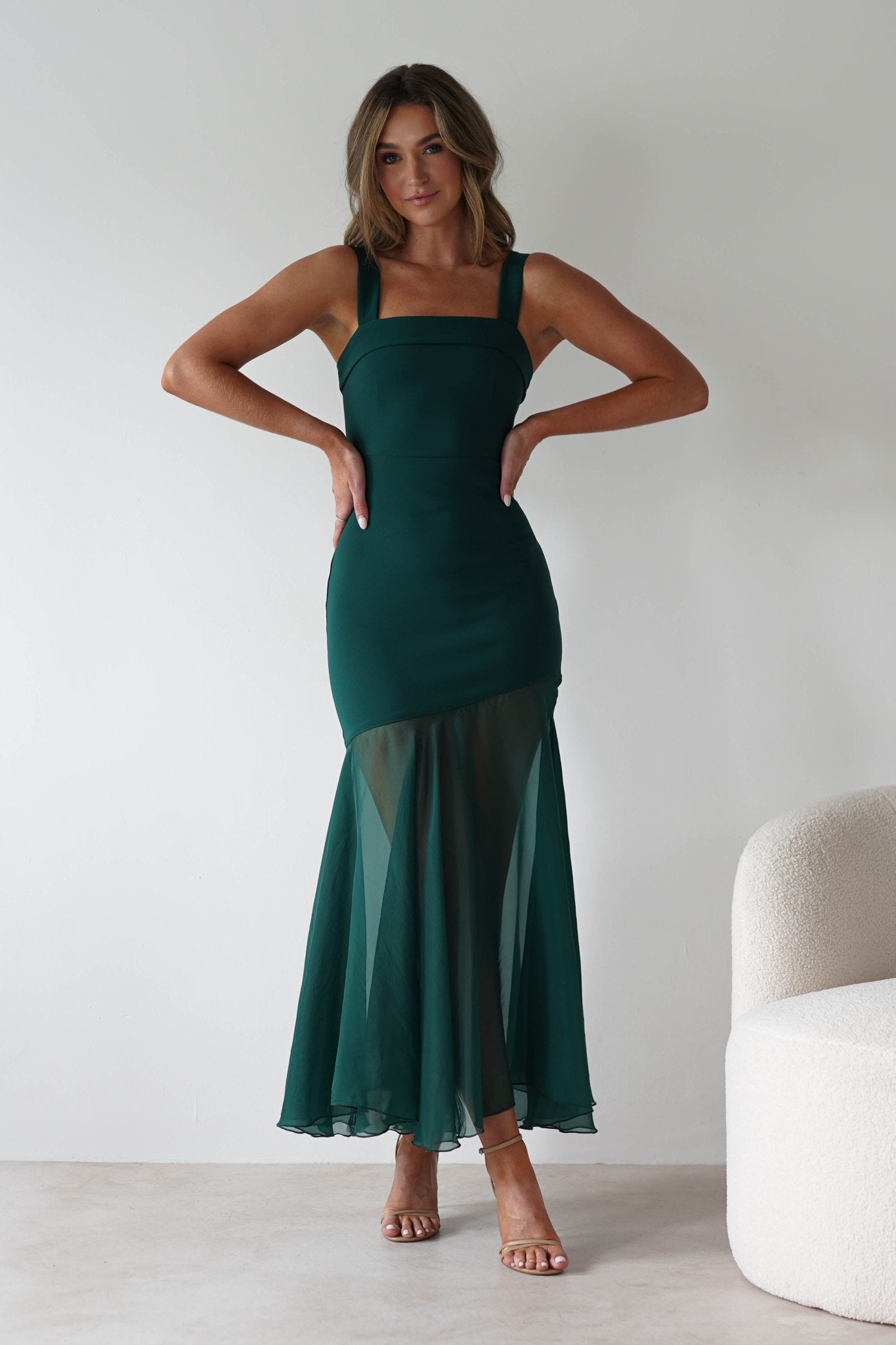 Harmony Square Neck Bodycon Maxi Dress Dark Green | Wedding Guest Dress | Square Neck | Bodycon | Oh Hello Clothing
