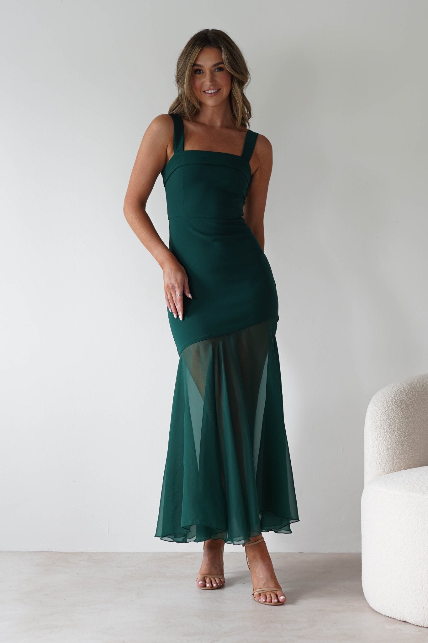 Harmony Square Neck Bodycon Maxi Dress Dark Green | Wedding Guest Dress | Square Neck | Bodycon | Oh Hello Clothing