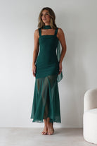 Harmony Square Neck Bodycon Maxi Dress Dark Green | Wedding Guest Dress | Square Neck | Bodycon | Oh Hello Clothing