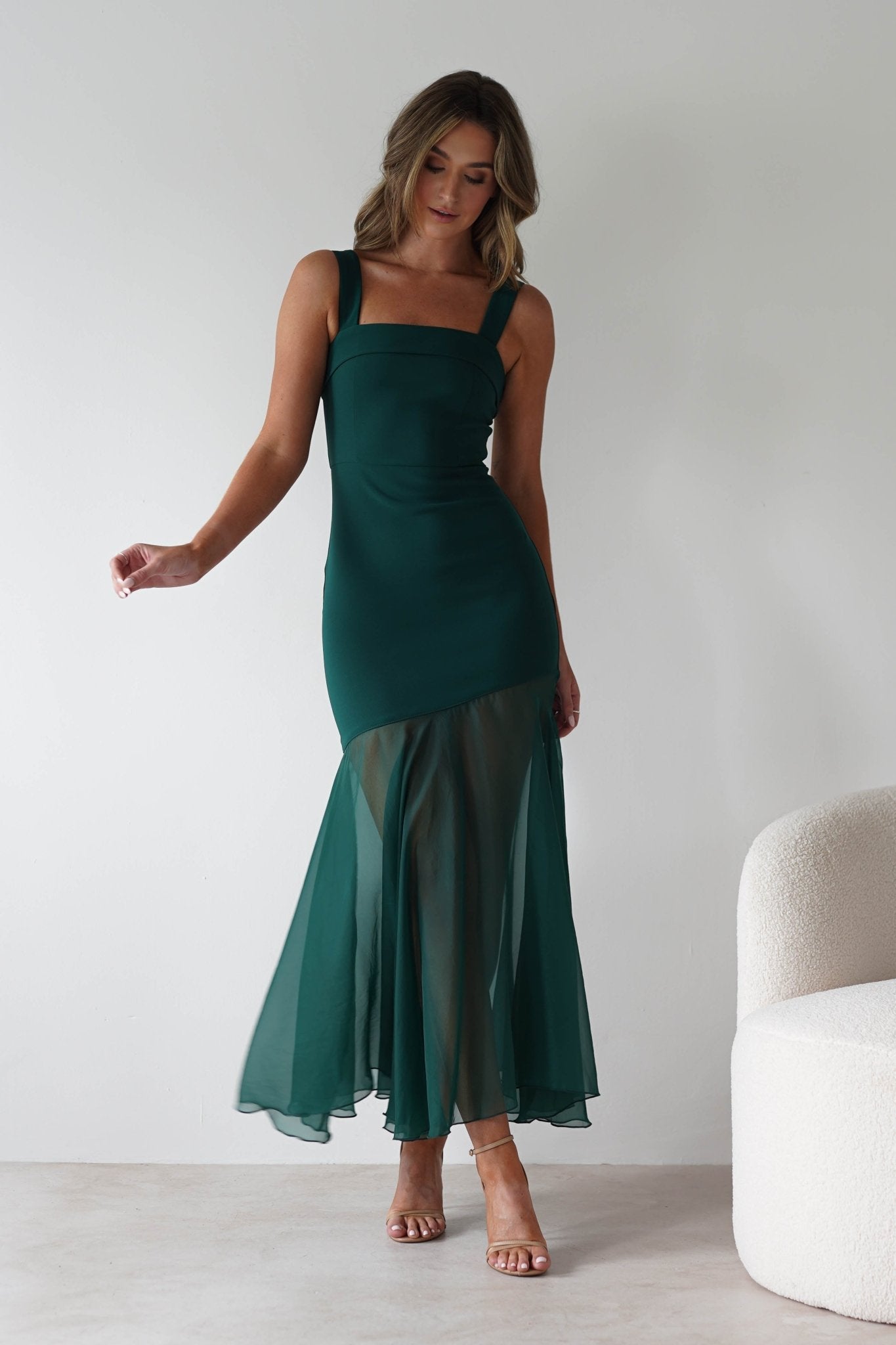 Harmony Square Neck Bodycon Maxi Dress Dark Green | Wedding Guest Dress | Square Neck | Bodycon | Oh Hello Clothing