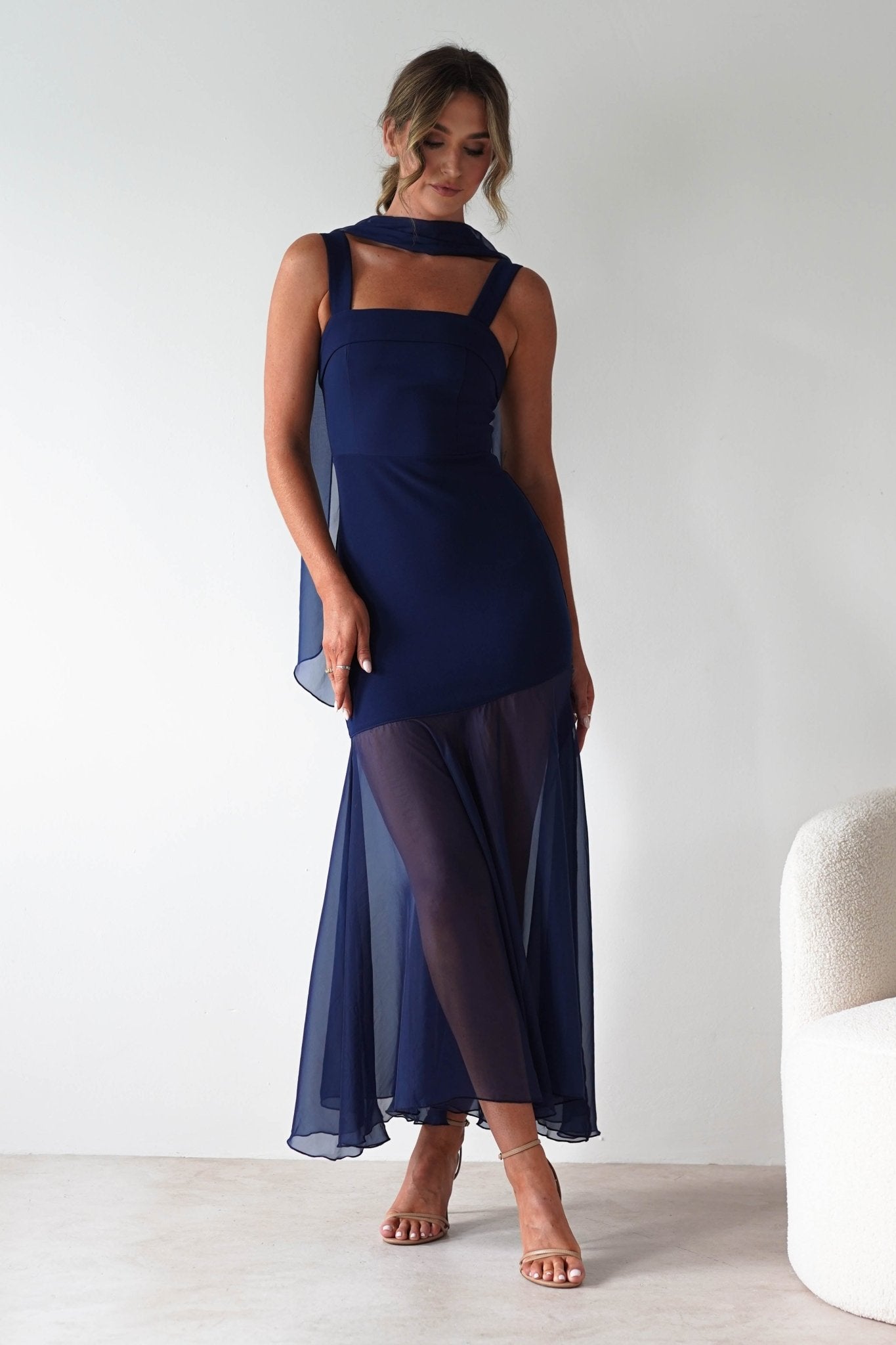 Harmony Square Neck Bodycon Maxi Dress Navy | Wedding Guest Dress | Square Neck | Bodycon | Oh Hello Clothing