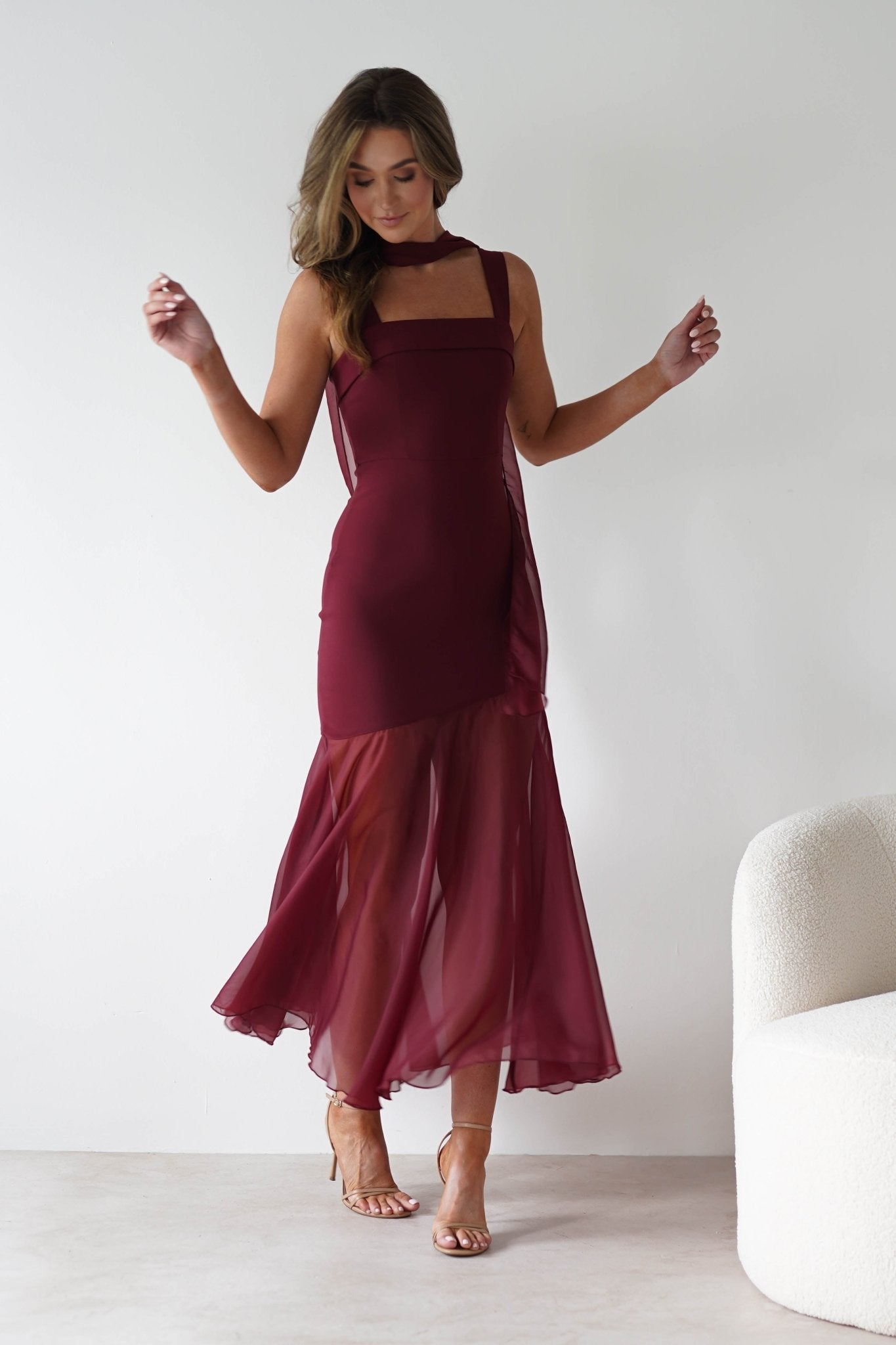 Harmony Square Neck Bodycon Maxi Dress Wine | Wedding Guest Dress | Square Neck | Bodycon | Oh Hello Clothing