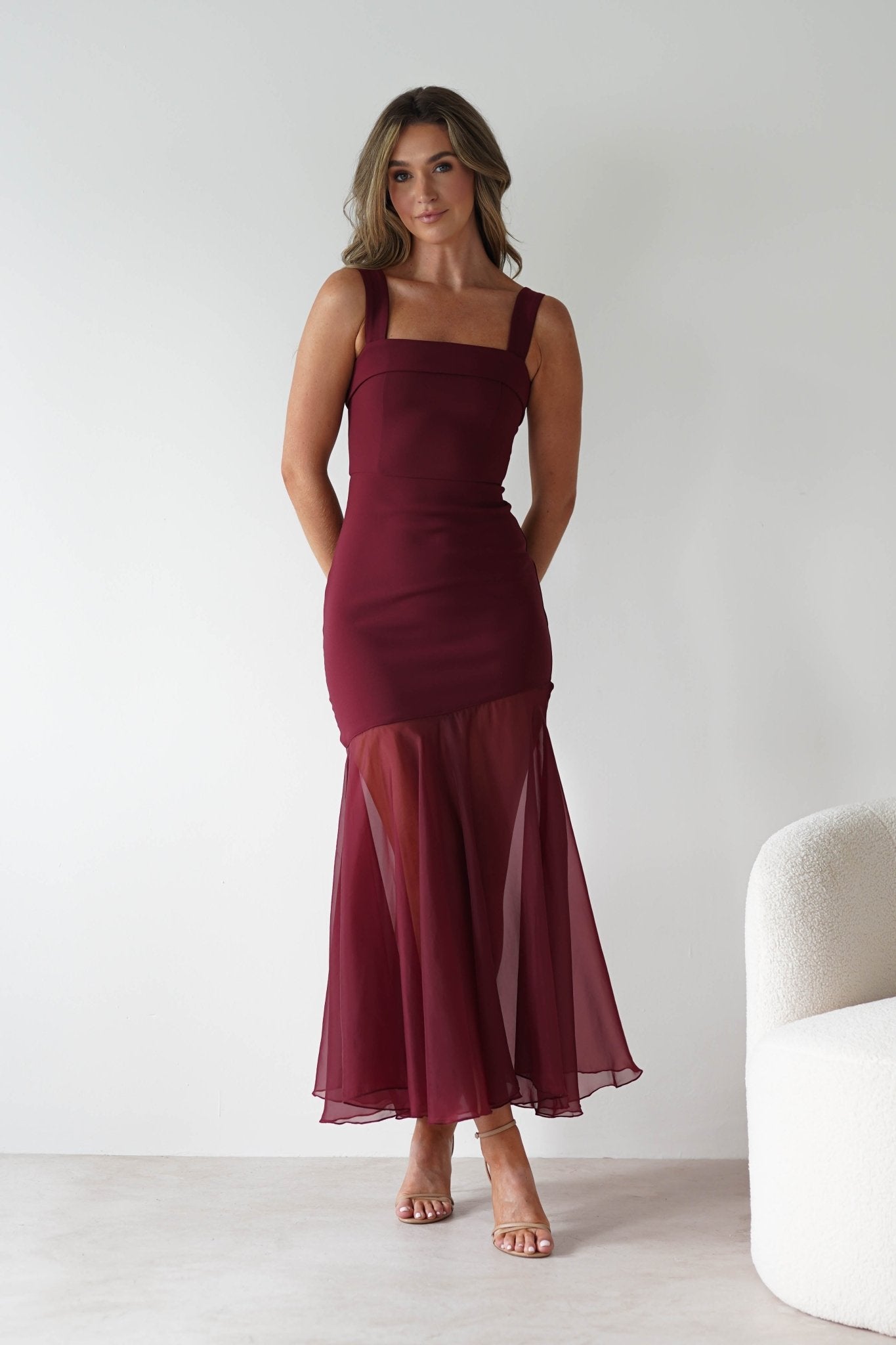Harmony Square Neck Bodycon Maxi Dress Wine | Wedding Guest Dress | Square Neck | Bodycon | Oh Hello Clothing