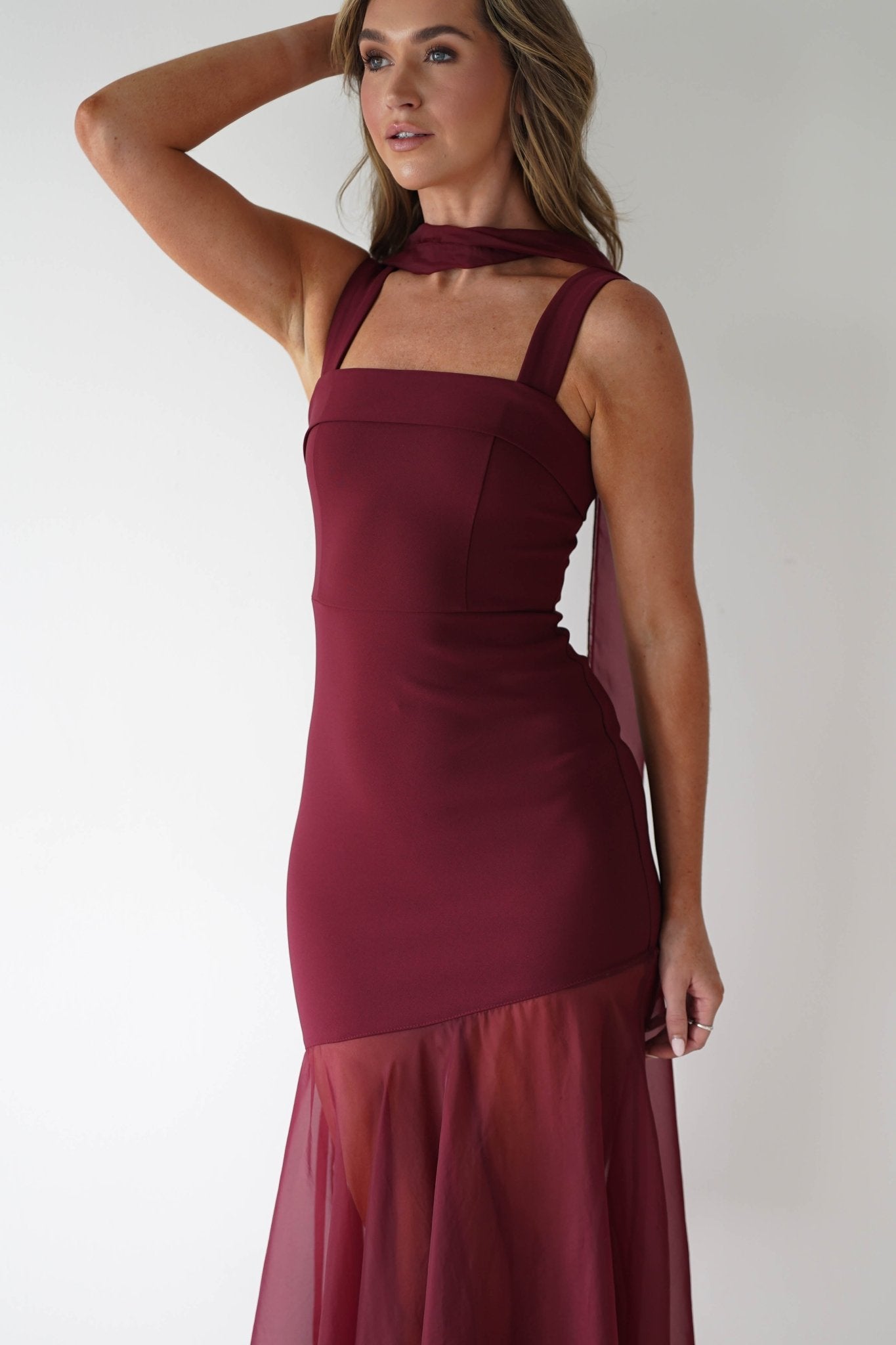 Harmony Square Neck Bodycon Maxi Dress Wine | Wedding Guest Dress | Square Neck | Bodycon | Oh Hello Clothing