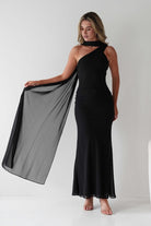 Hathaway Chiffon Drape Maxi Dress Black | Wedding Guest Dress | Maxi | Chiffon | Oh Hello Clothing