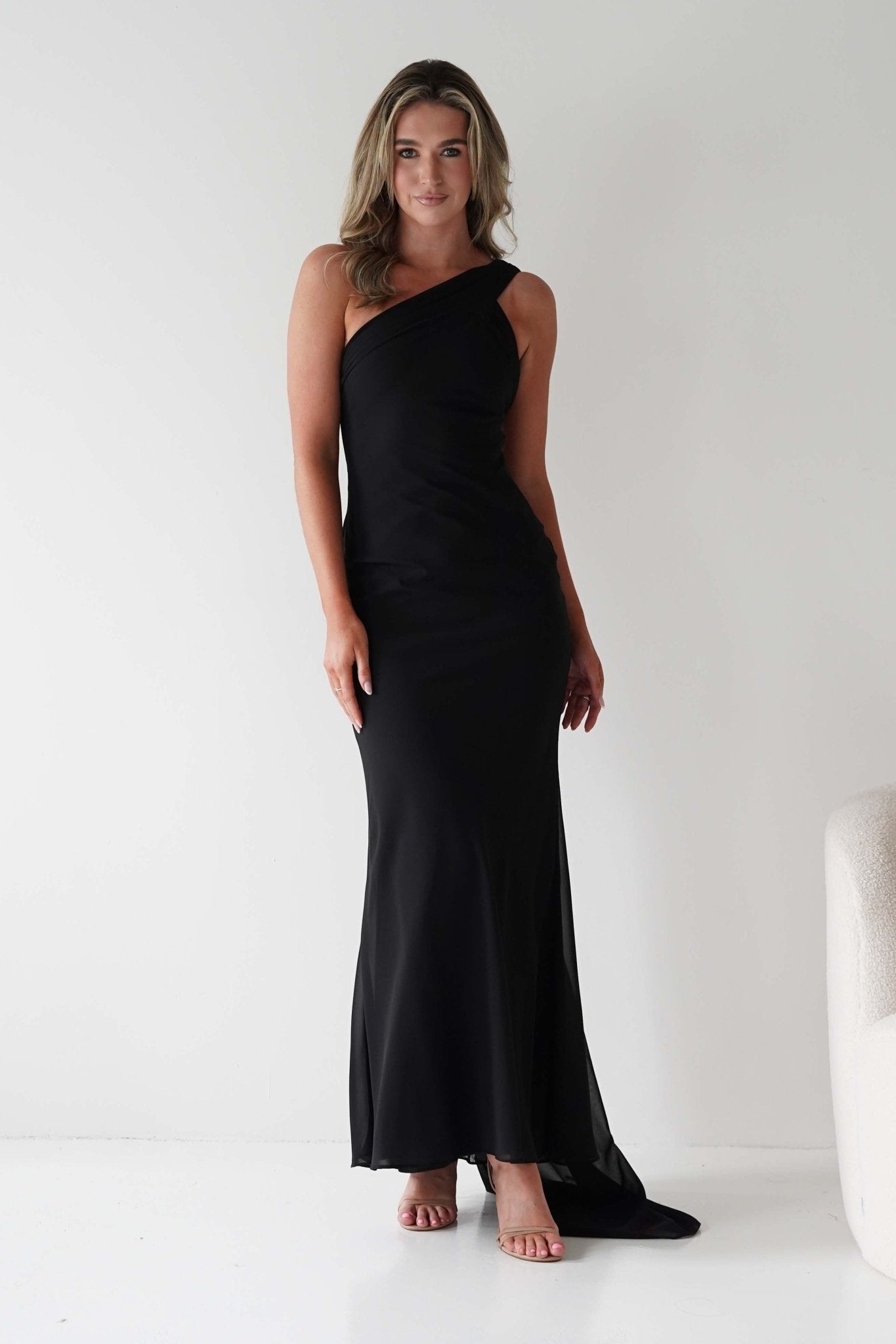 Hathaway Chiffon Drape Maxi Dress Black | Wedding Guest Dress | Maxi | Chiffon | Oh Hello Clothing