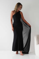 Hathaway Chiffon Drape Maxi Dress Black | Wedding Guest Dress | Maxi | Chiffon | Oh Hello Clothing