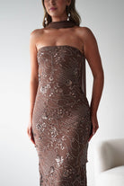 Oh Hello Clothing Dresses 1*DONE -FACTORY-OH25020TSQ- STRAPLESS BEADED DRESS WITH SCARF