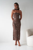 Oh Hello Clothing Dresses 1*DONE -FACTORY-OH25020TSQ- STRAPLESS BEADED DRESS WITH SCARF