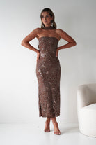 Oh Hello Clothing Dresses 1*DONE -FACTORY-OH25020TSQ- STRAPLESS BEADED DRESS WITH SCARF