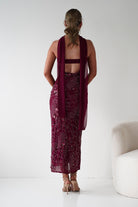 Oh Hello Clothing Dresses 1*DONE -FACTORY-OH25020TSQ- STRAPLESS BEADED DRESS WITH SCARF WINE **