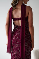 Oh Hello Clothing Dresses 1*DONE -FACTORY-OH25020TSQ- STRAPLESS BEADED DRESS WITH SCARF WINE **
