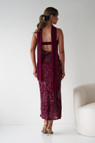 Oh Hello Clothing Dresses 1*DONE -FACTORY-OH25020TSQ- STRAPLESS BEADED DRESS WITH SCARF WINE **