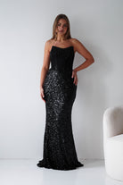 Oh Hello Clothing Women > Clothing > Dresses Henrietta Strapless Corset Sequin Gown | Black