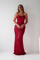 Oh Hello Clothing Women > Clothing > Dresses Henrietta Strapless Corset Sequin Gown | Red