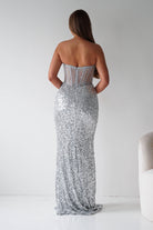 Oh Hello Clothing Women > Clothing > Dresses Henrietta Strapless Corset Sequin Gown | Silver