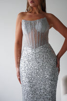 Oh Hello Clothing Women > Clothing > Dresses Henrietta Strapless Corset Sequin Gown | Silver