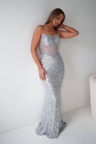 Oh Hello Clothing Women > Clothing > Dresses Henrietta Strapless Corset Sequin Gown | Silver