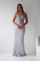 Oh Hello Clothing Women > Clothing > Dresses Henrietta Strapless Corset Sequin Gown | Silver