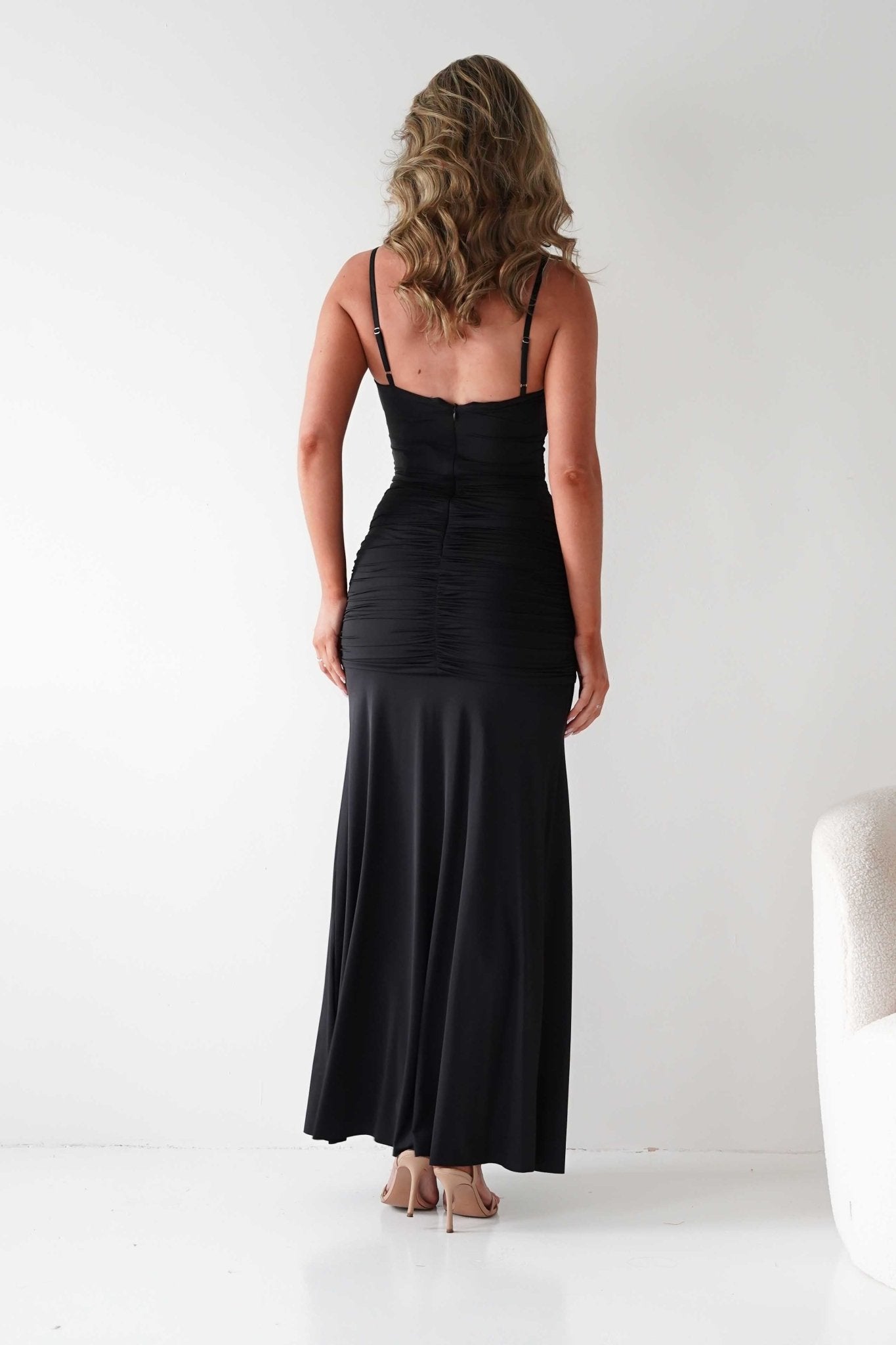 Hera Bodycon Ruffle Maxi Gown Dress | Black | Debs & Prom | Formal Gown | Oh Hello Clothing