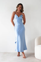 Hermie Silky Satin Maxi Dress Blue | Wedding Guest Dress | Maxi | Satin | Oh Hello Clothing