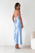 Hermie Silky Satin Maxi Dress Blue | Wedding Guest Dress | Maxi | Satin | Oh Hello Clothing