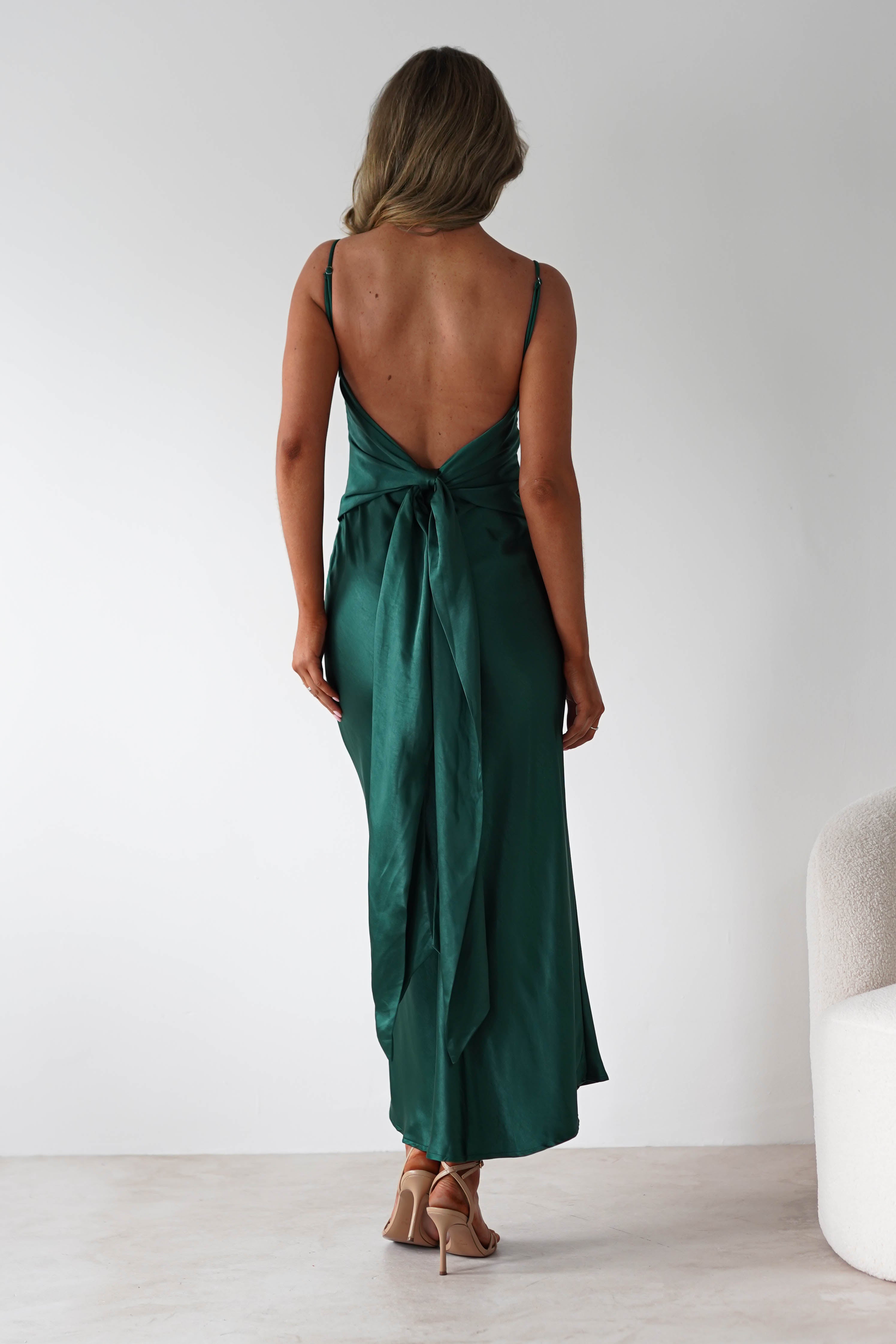 Hermie Silky Satin Maxi Dress Forest Green | Wedding Guest Dress | Maxi | Satin | Oh Hello Clothing