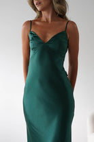 Hermie Silky Satin Maxi Dress Forest Green | Wedding Guest Dress | Maxi | Satin | Oh Hello Clothing