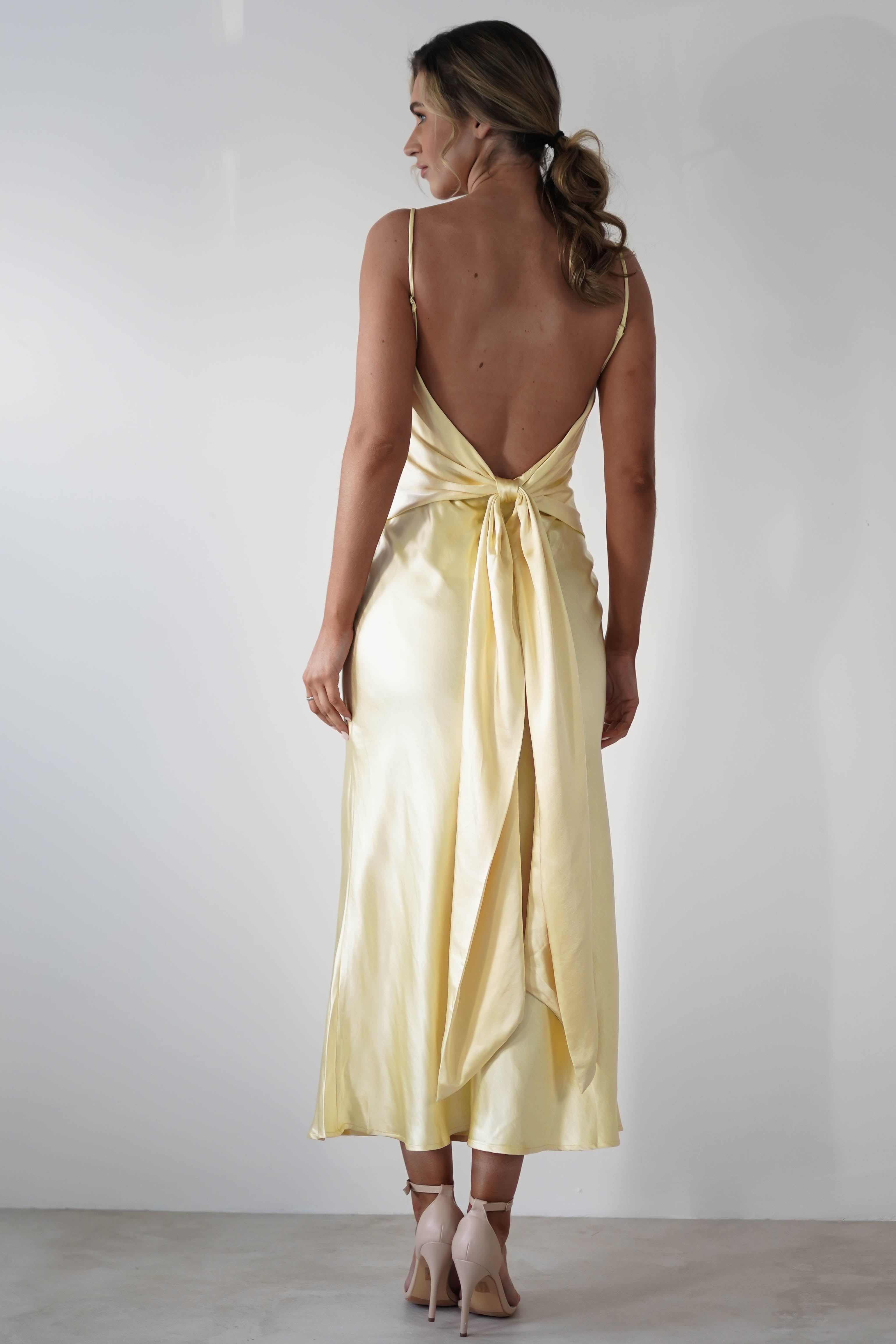 Hermie Silky Satin Maxi Dress Lemon | Wedding Guest Dress | Maxi | Satin | Oh Hello Clothing