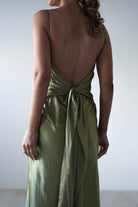 Hermie Silky Satin Maxi Dress Olive | Wedding Guest Dress | Maxi | Satin | Oh Hello Clothing
