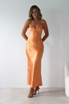 Hermie Silky Satin Maxi Dress Orange | Wedding Guest Dress | Maxi | Satin | Oh Hello Clothing